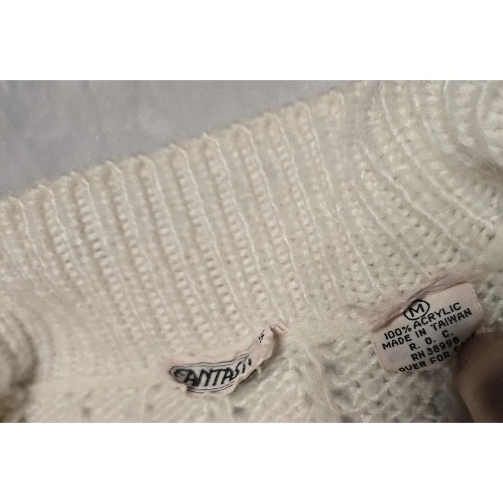 Vtg Fantastic Brand Off White‎ Cream Button Knit Cardigan Womens Medium